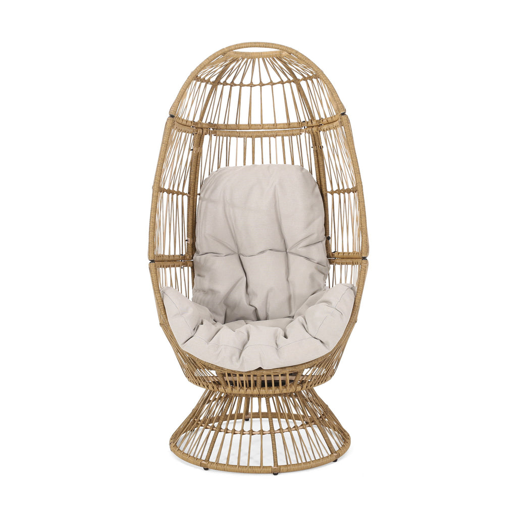 Patio Swivel Basket Egg Chair With Cushion
