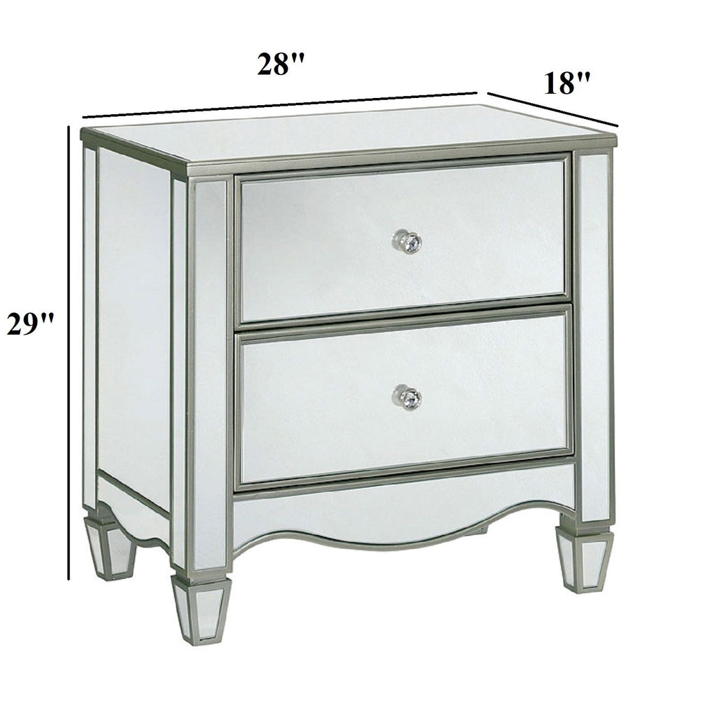 Nightstand With Mirror Panels - Silver