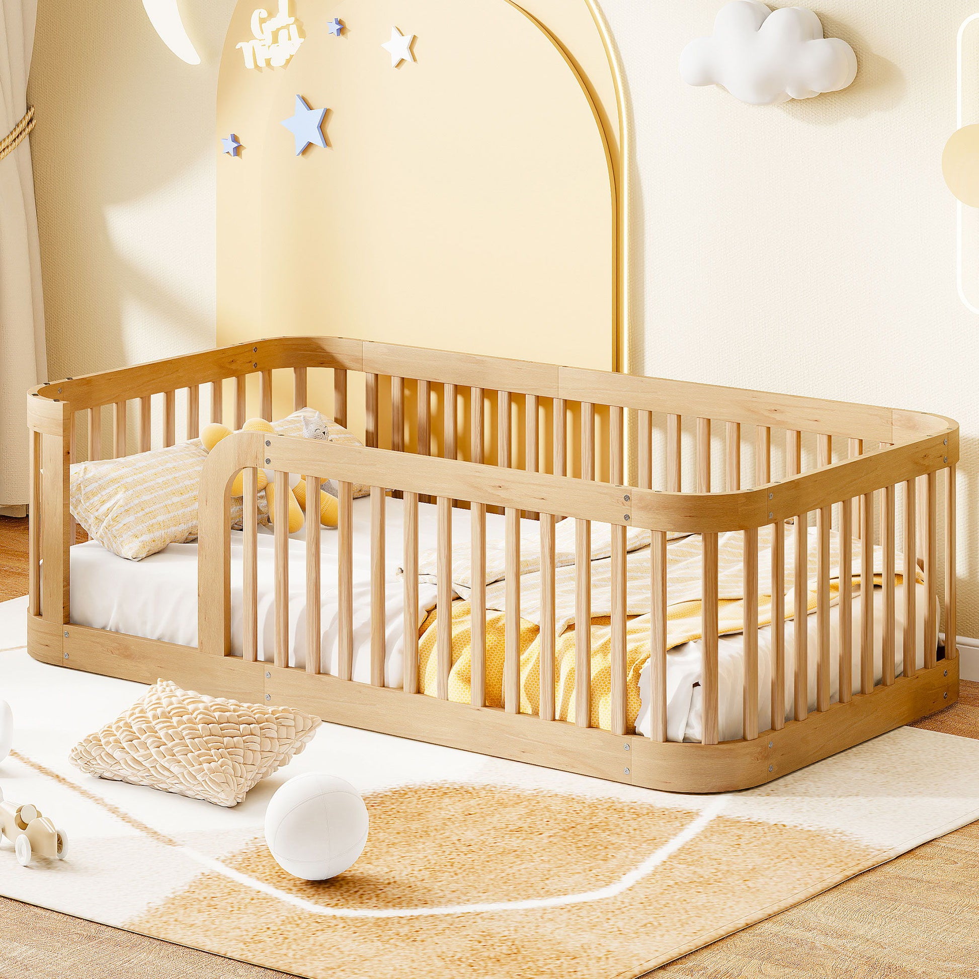 Wood Floor Bed Frame With Fence