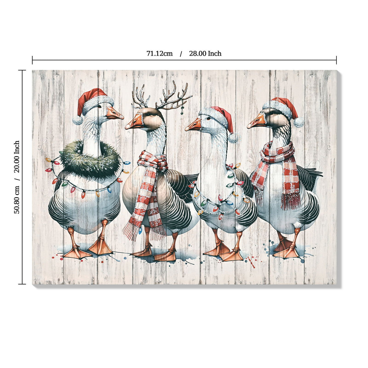 Framed Vintage Duck Wall Art Print, Christmas With Ornaments Watercolor Canvas Poster Wall Decor - Red Buffalo Check