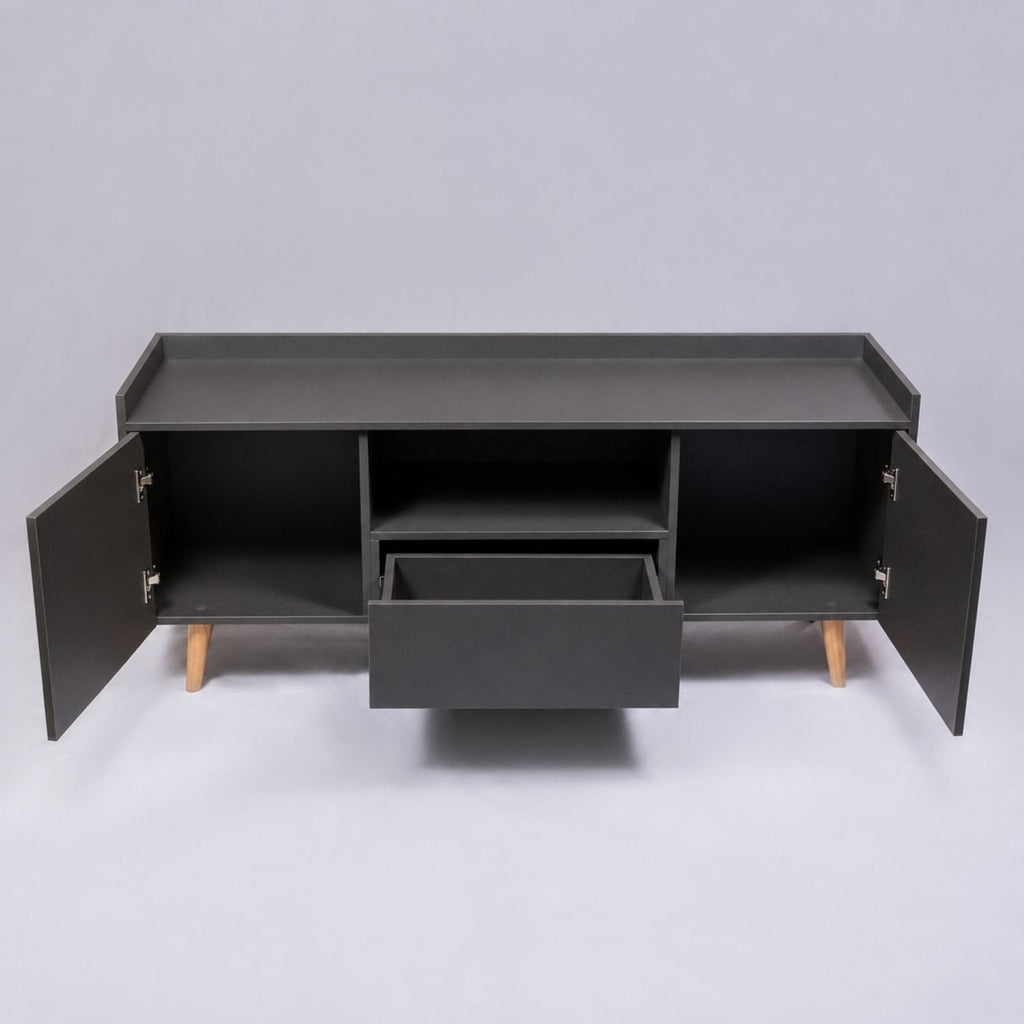 TV Stand For TVs Up To 60" With Open Storage Shelf, 2 Doors, 1 Drawer And Cable Management