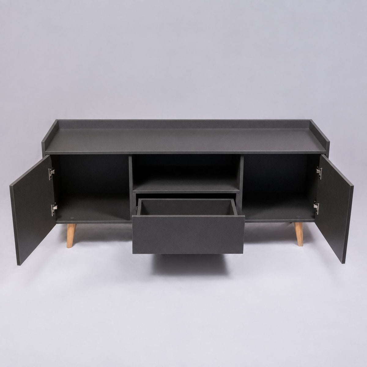 TV Stand For TVs Up To 60" With Open Storage Shelf, 2 Doors, 1 Drawer And Cable Management