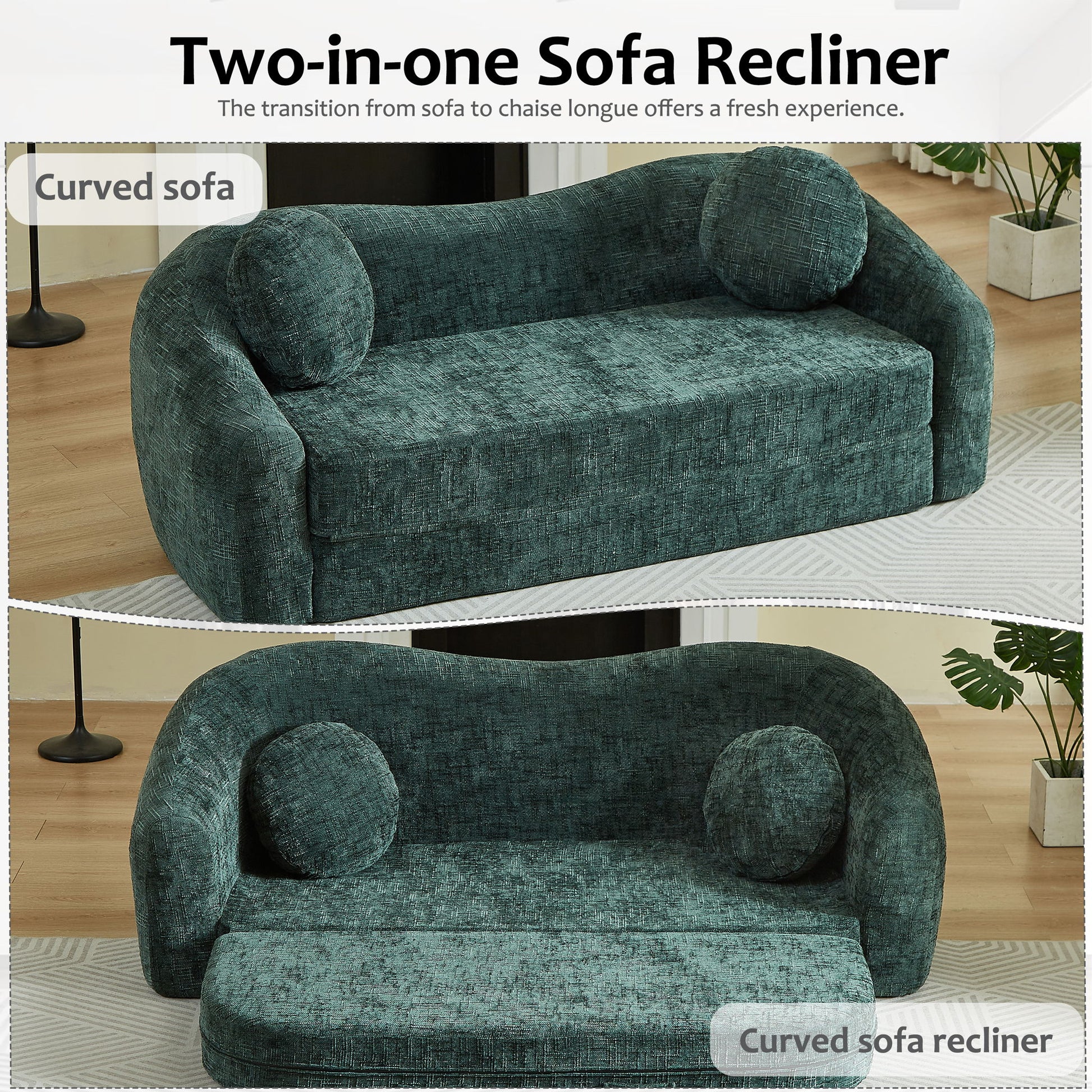 Curved Convertible Sofa, 2 In 1 Frameless Folding Sofa Bed With Pull Out Base And Deep Seat