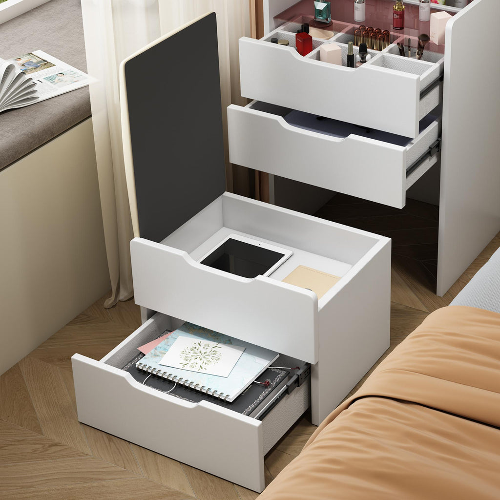 3 In 1 Vanity Desk With Flip Top Mirror, Compact Makeup Table With Glass Top And 3 Drawers