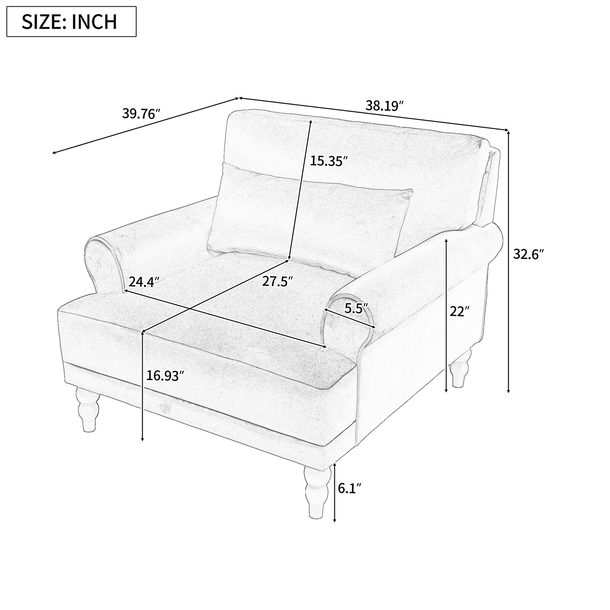 Elegant Circular Armrests, Ergonomic Lumbar Support, Vintage Roman Column Legs, Luxurious Large Size, Enhances Living Room Aesthetics, For Living Room, Bedroom And Study