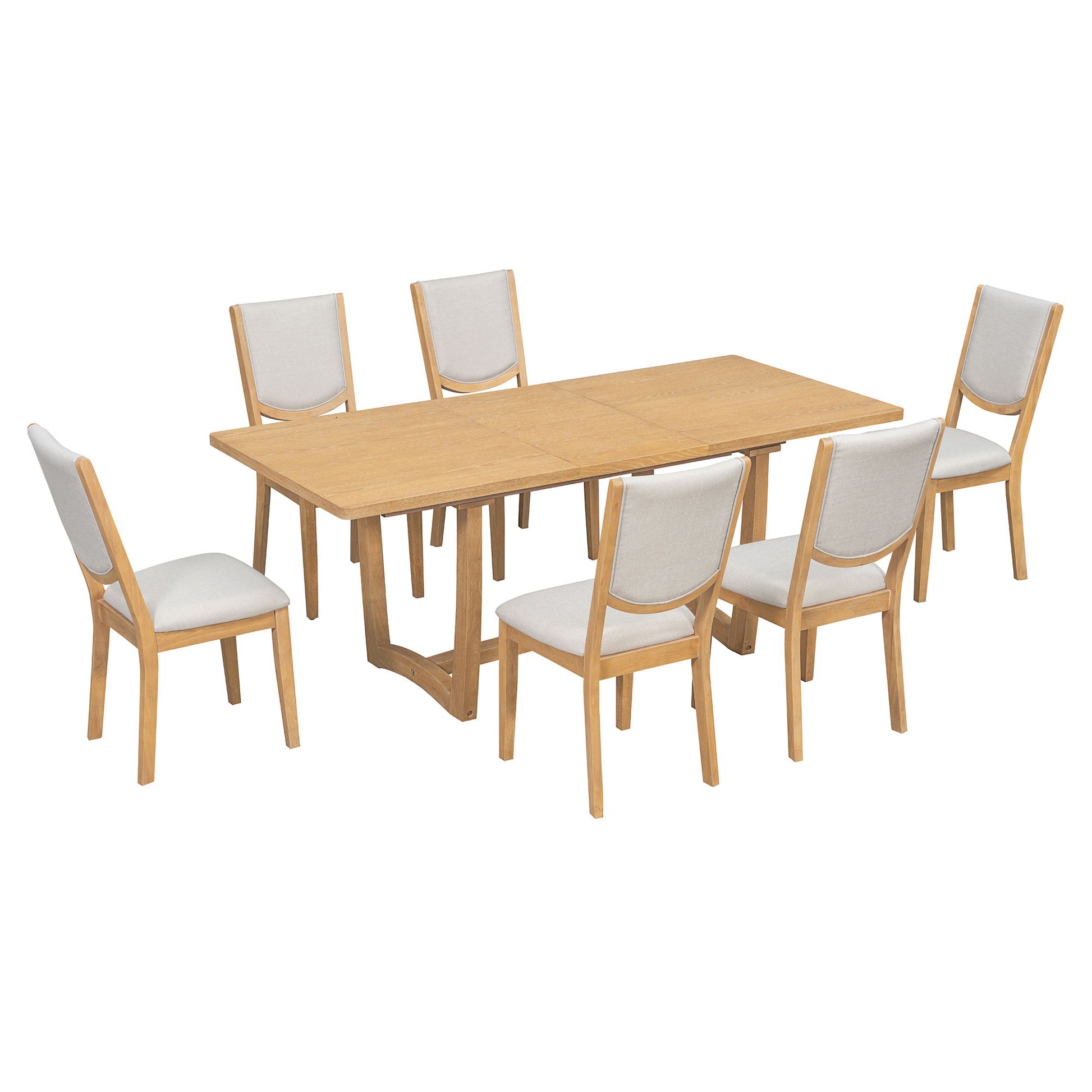 Rectangular Extendable Dining Table Set With 6 Upholstered Chairs
