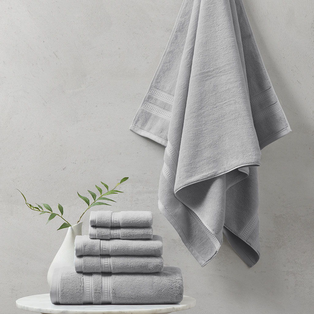 Plume - 100% Cotton Feather Touch Antimicrobial Towel 6 Piece Set - Gray