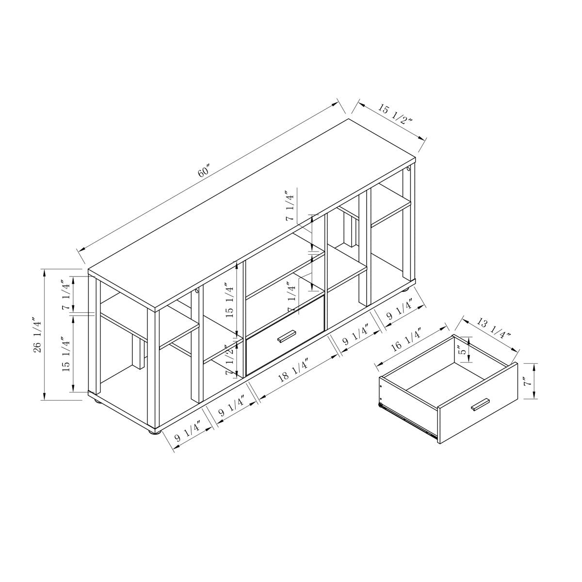 Contemporary TV Stand With Ten Shelves And One Drawer - Grey