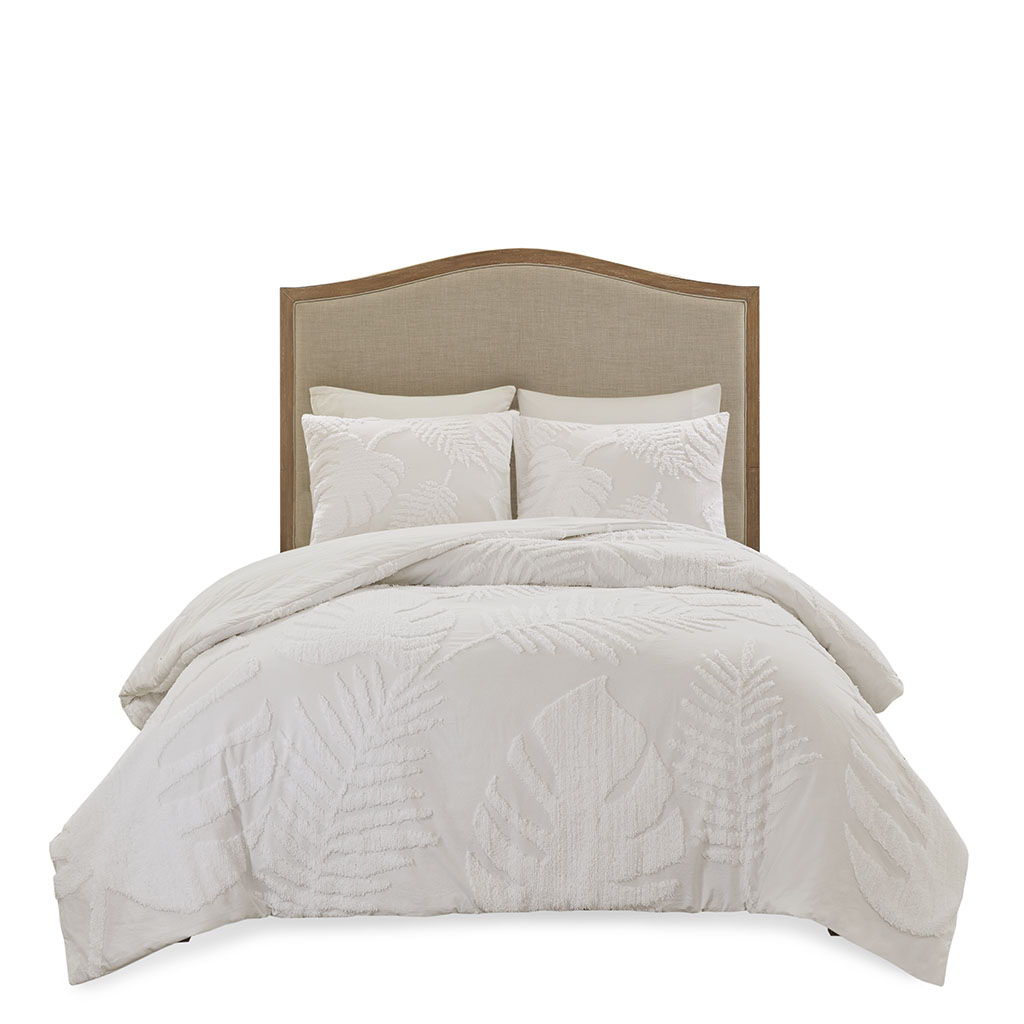 Bahari - King 3 Piece Tufted Palm Comforter Set - Off White