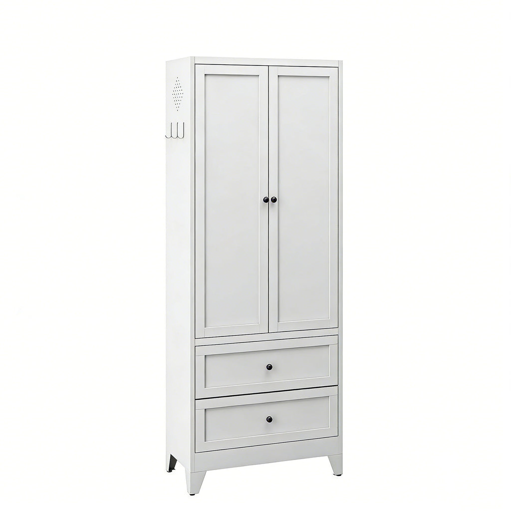 Pantry Cabinet With 2 Drawers, Freestanding Kitchen Storage Cabinet With Adjustable Shelves, Heavy-Duty Organizer For Spices, Dishware, Small Appliances - White