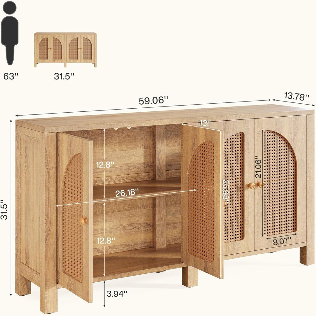 Buffet Sideboard Cabinet With 4 Doors, Console For Living Room - Natural