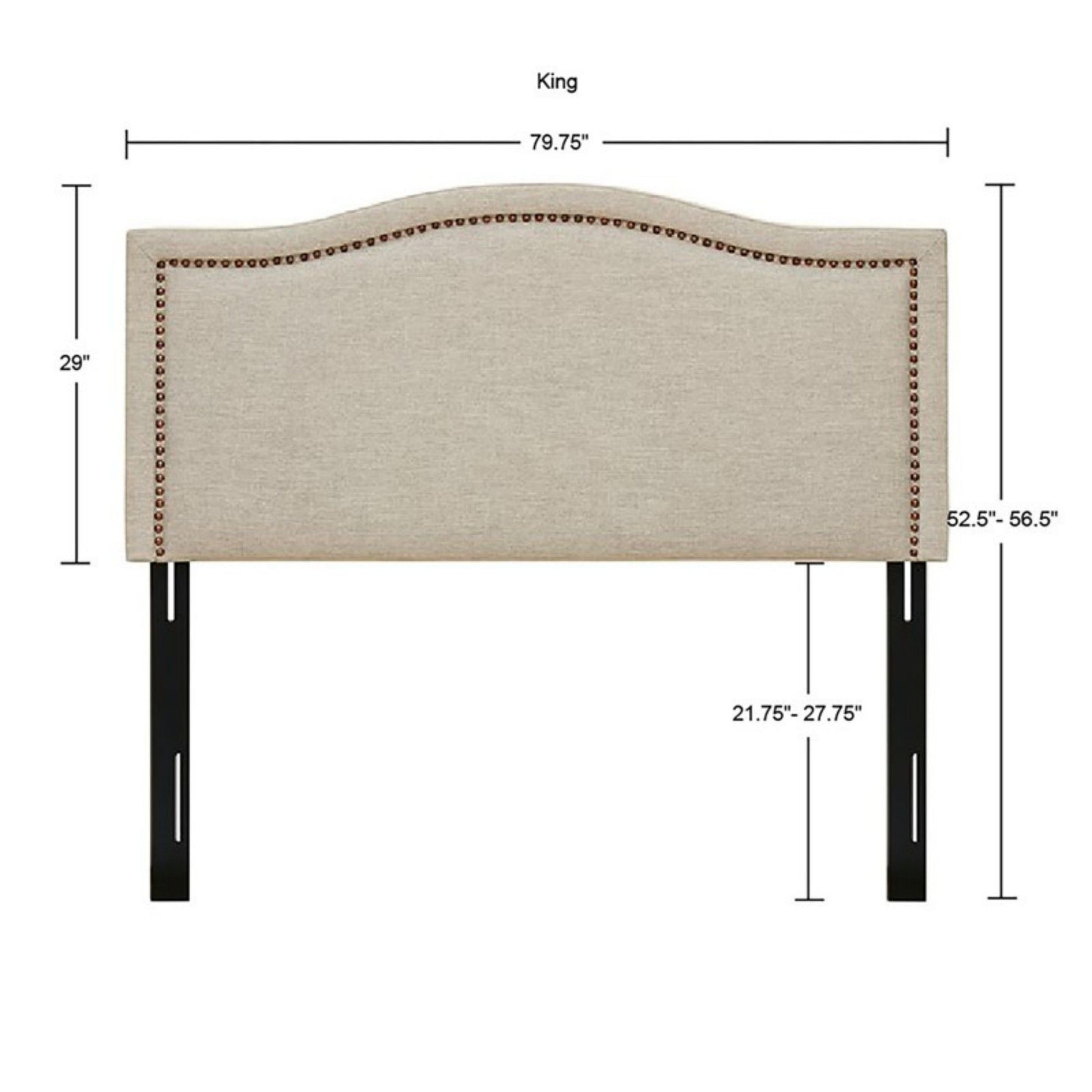 Elegant Panel Headboard With Copper Nailheads And Adjustable Metal Legs