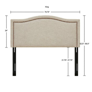 Elegant Panel Headboard With Copper Nailheads And Adjustable Metal Legs