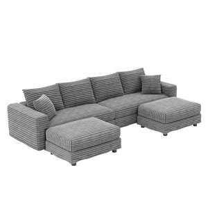 Deep Seat Convertible Sofa With Soft Pillows And Ottomans