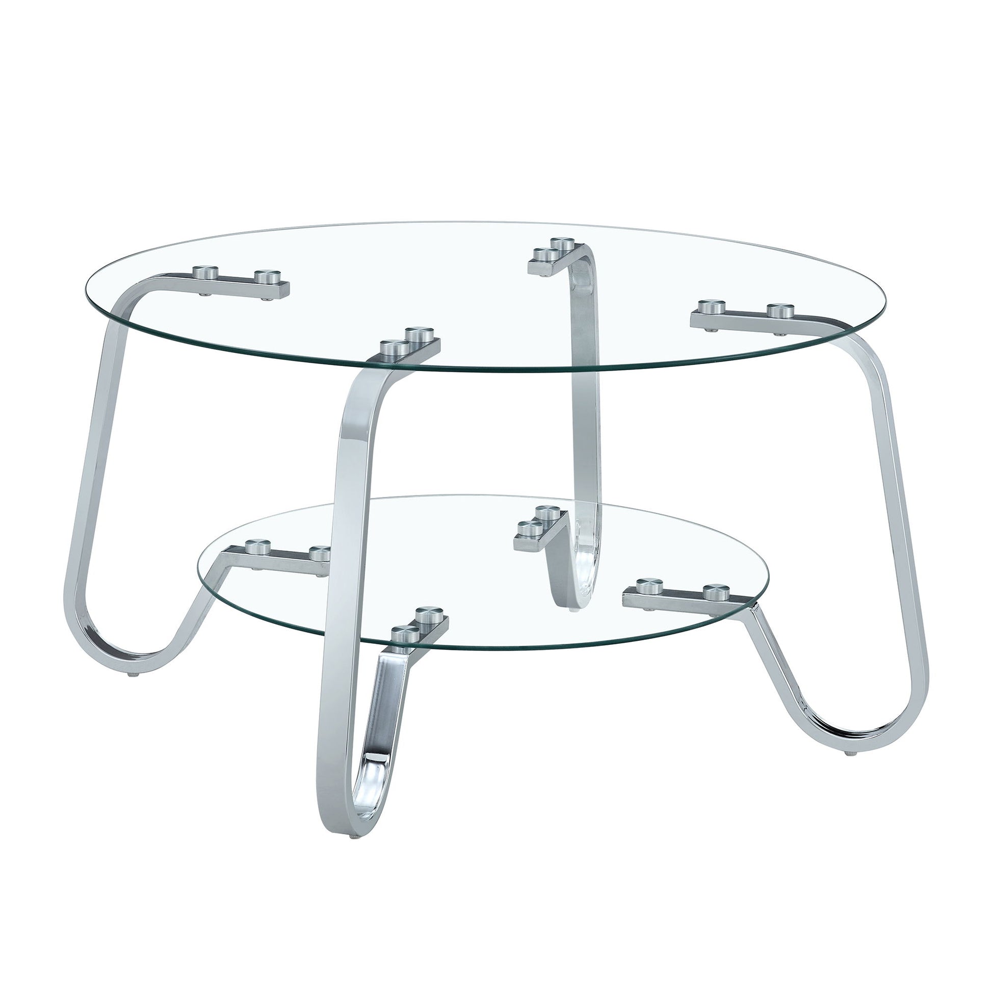 Retro Minimalist Style Metal Frame Double Layer Tempered Glass Coffee Table