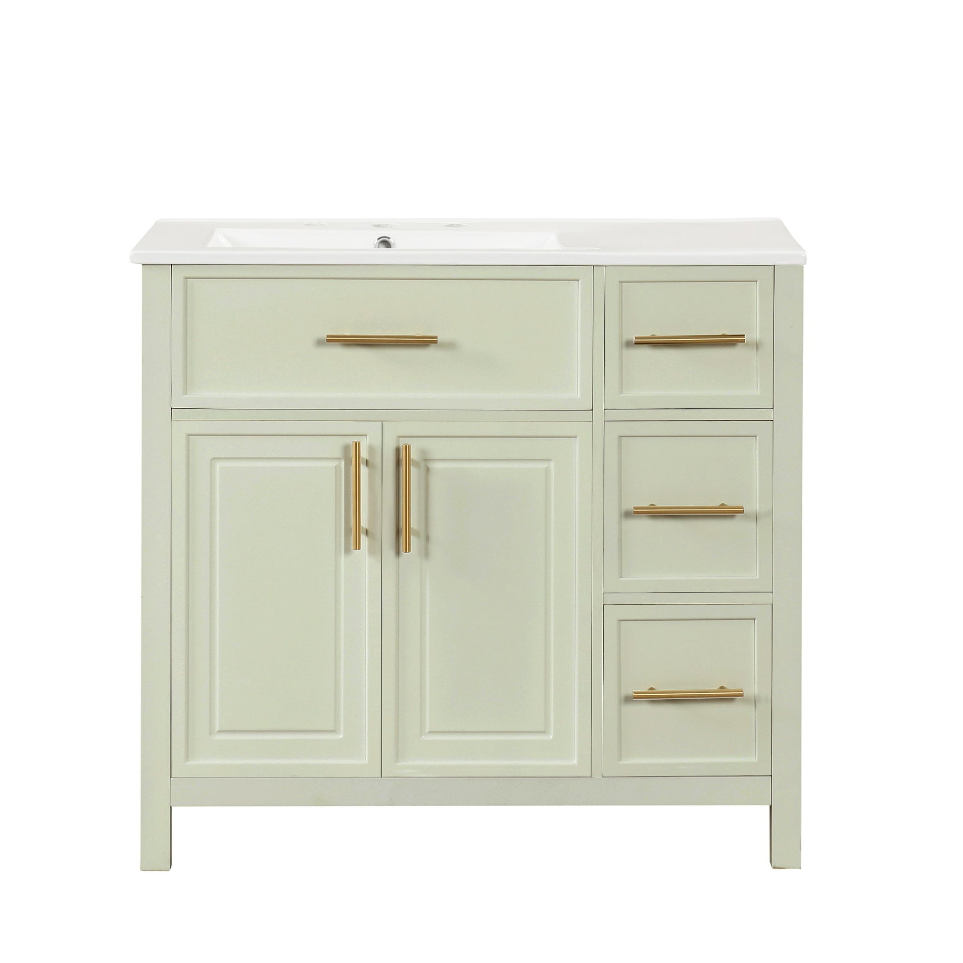 36" Bathroom Vanity With Sink, 2 Doors, 3 Drawers, Rectangular - White