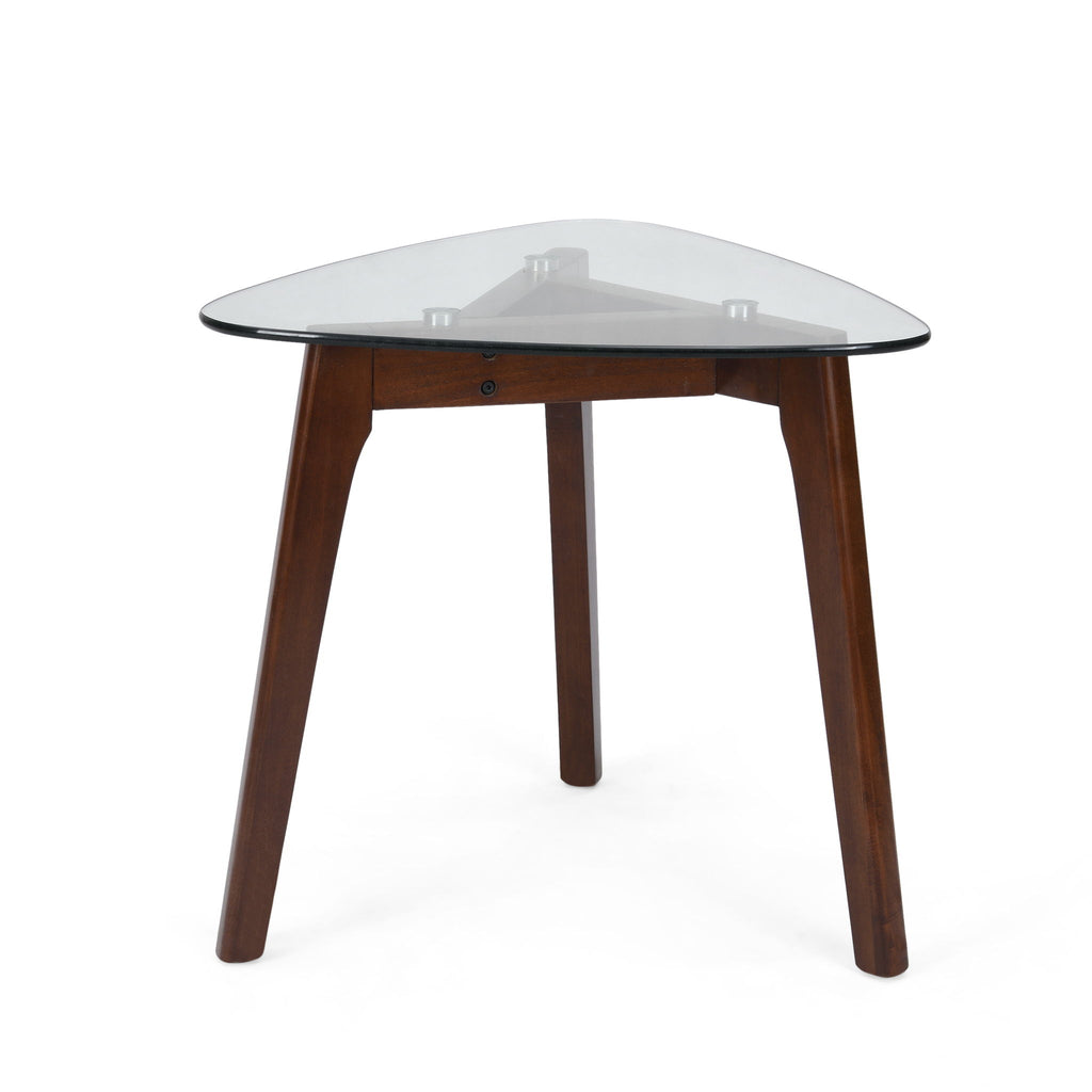 End Table With Glass Top And Solid Wood - Walnut