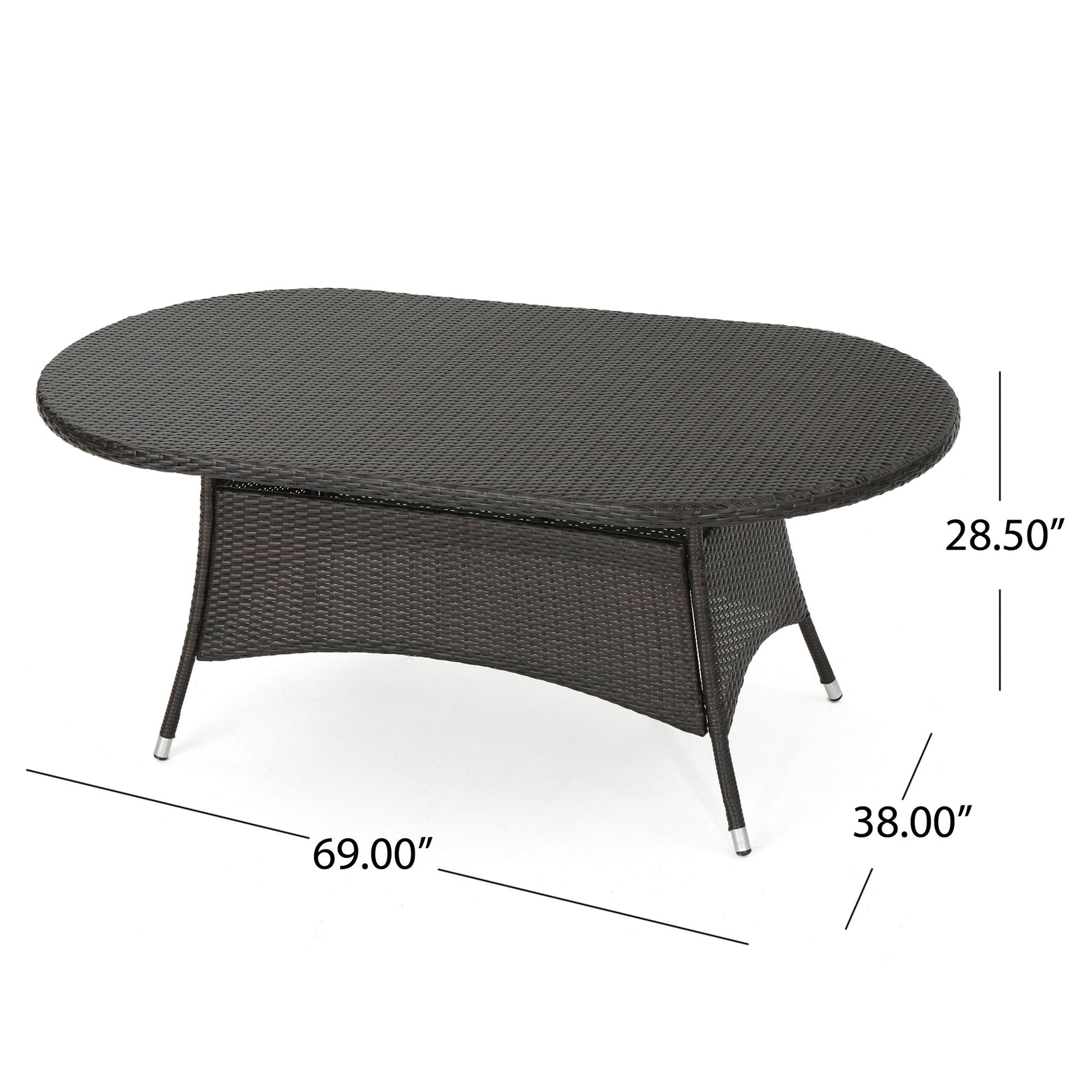 Outdoor Oval Dining Table With Silver Tipped Legs - Brown Multi