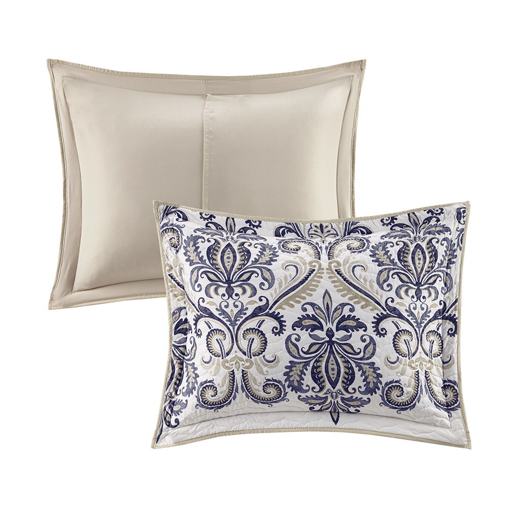Cali - King 6 Piece Reversible Coverlet Set - Blue