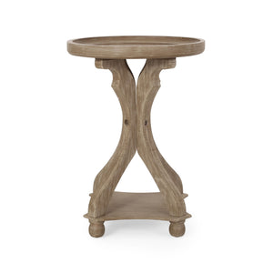Rustic French Country Accent Table With Hourglass Firwood Base And Lipped Top