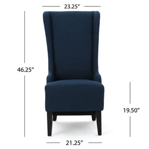 Contemporary Dining Chair With High Back And Birch Wood Legs - Navy Blue