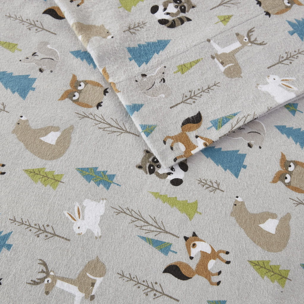 Cozy Flannel - King Printed Sheet Set - Multi Forest Animals