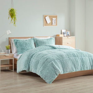 Malea - Shaggy Long Comforter Mini Set - Aqua