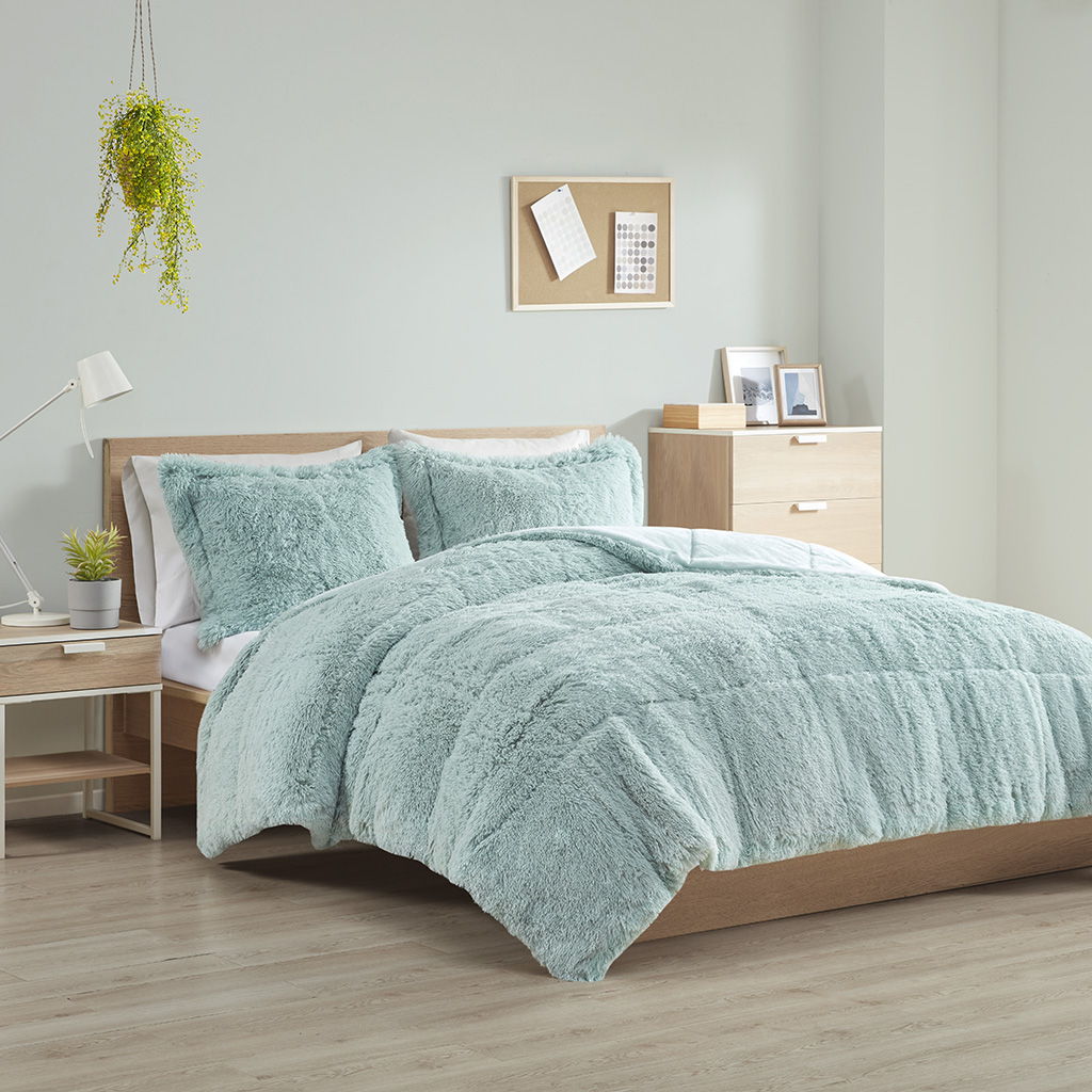 Malea - King Shaggy Long Comforter Mini Set - Aqua