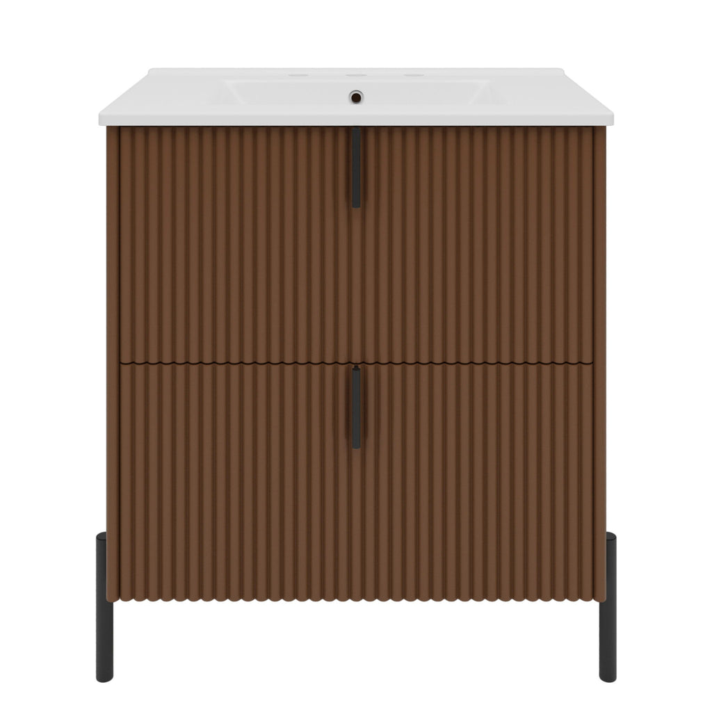 Fluted Bathroom Vanity With Ceramic Sink, Freestanding Design