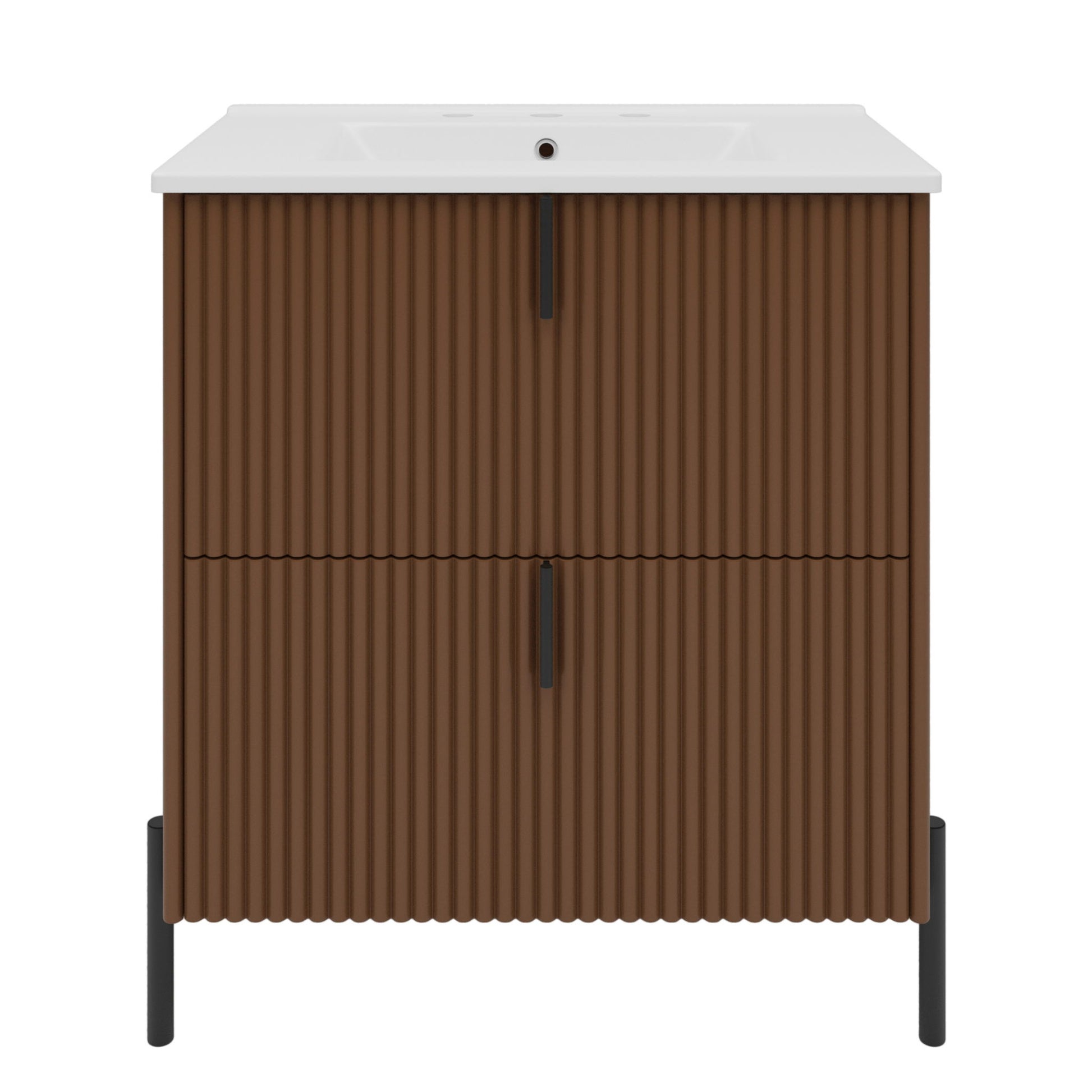 Fluted Bathroom Vanity With Ceramic Sink, Freestanding Design