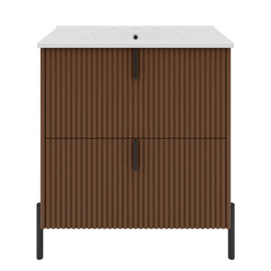 Fluted Bathroom Vanity With Ceramic Sink, Freestanding Design