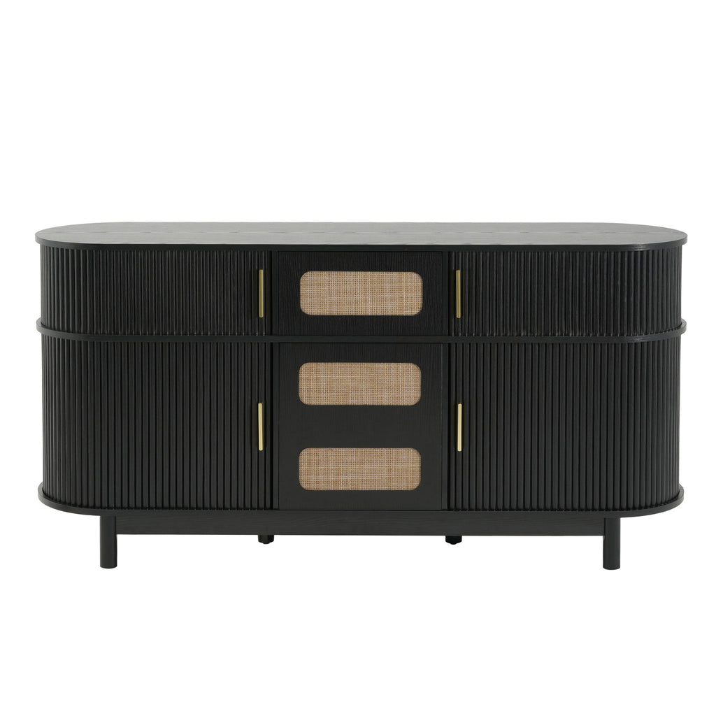 Fluted Sideboard Buffet Cabinet With Sliding Doors And Adjustable Shelves