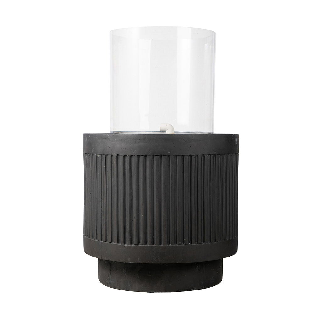 Heavy Cement Round Ribbed Outdoor Water Fountain With Light - Black White