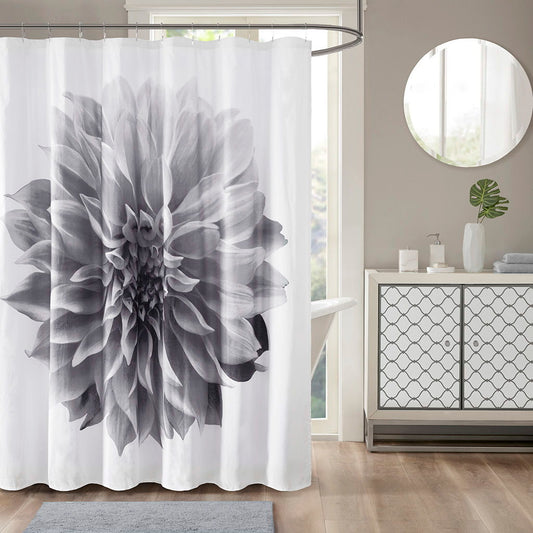 Norah - Printed Floral Shower Curtain - Gray