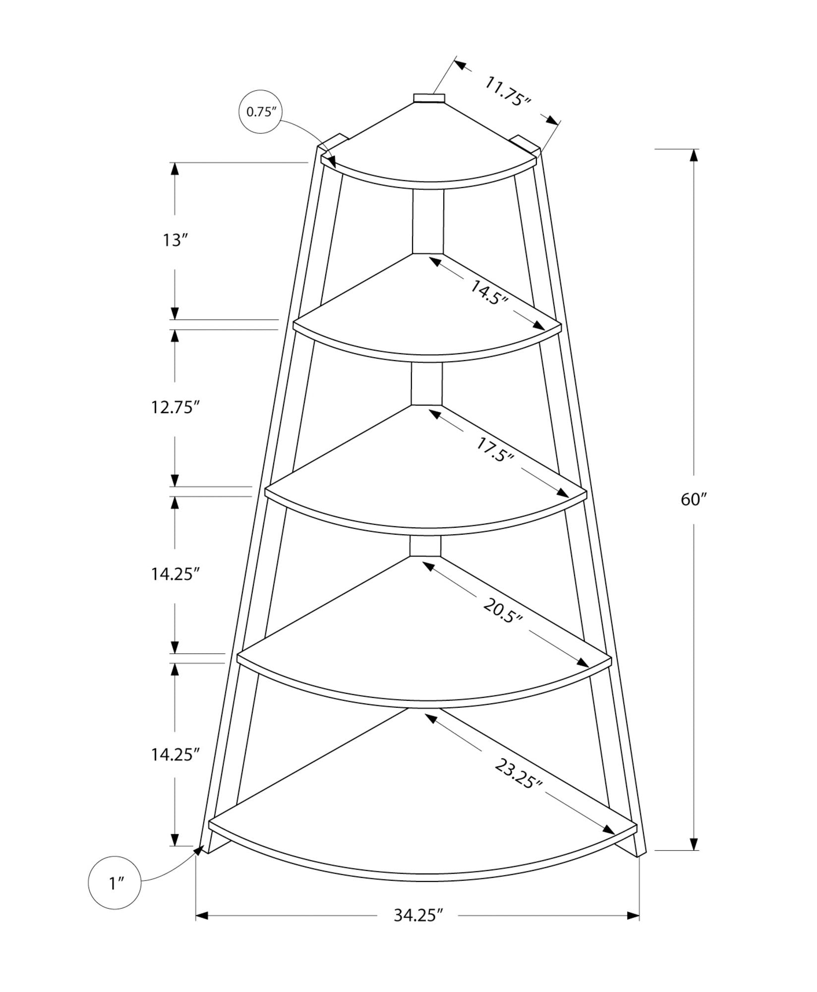Bookshelf, Bookcase, Etagere, Corner, 4 Tier, Office, Contemporary & Modern