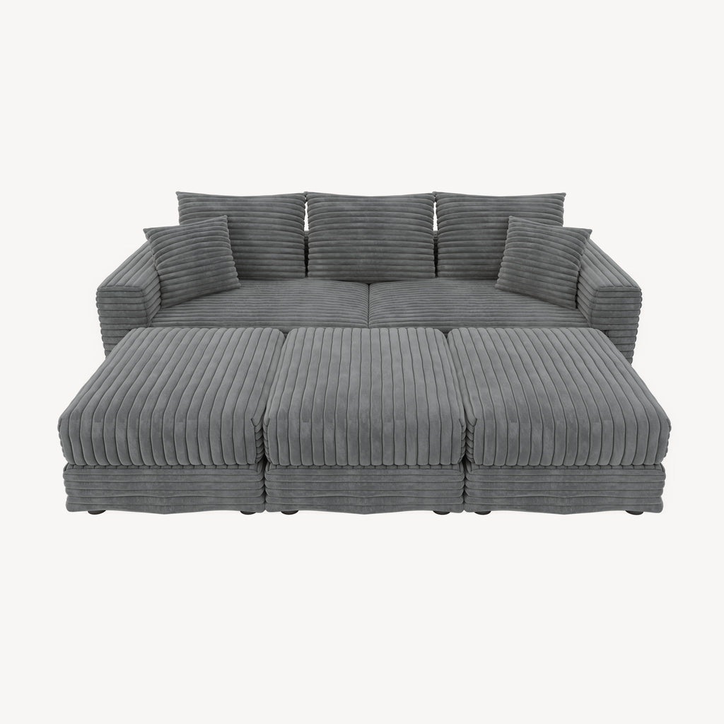 Deep Seat Convertible Sofa With Soft Pillows And Ottomans