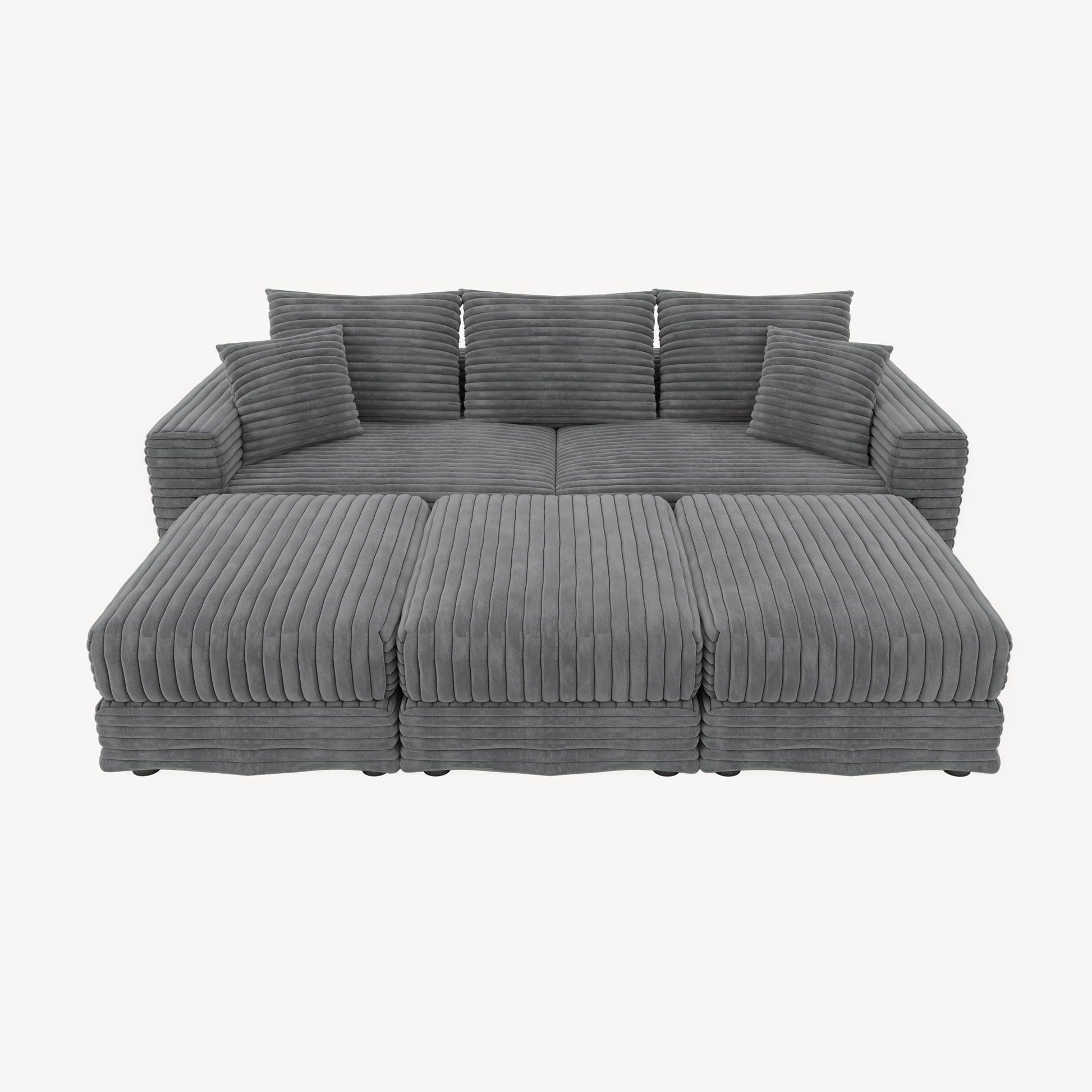 Deep Seat Convertible Sofa With Soft Pillows And Ottomans