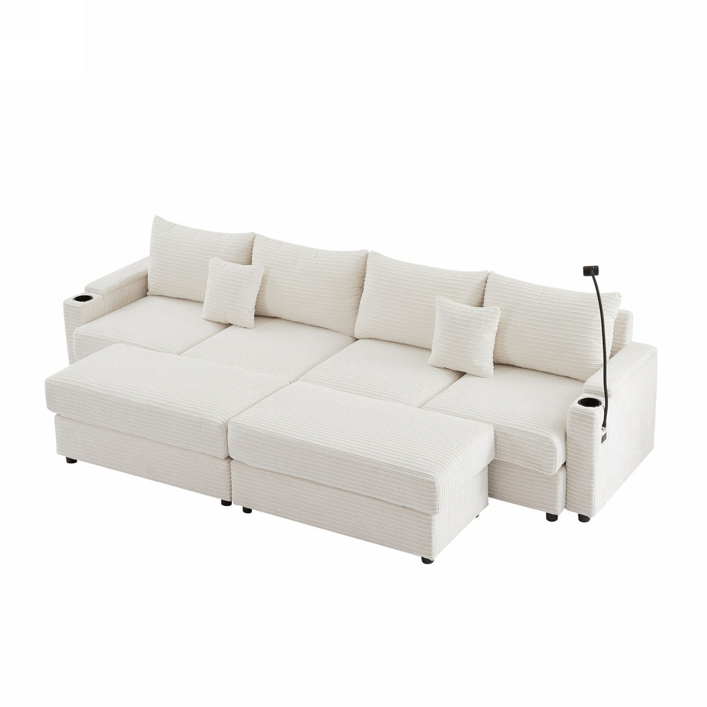 Modern Style Loveseat Sofa Sectional Sofa Couch With Storage Space, A Movable Ottoman, Two USB Ports, Two Cup Holders, A Phone Holder For Living Room
