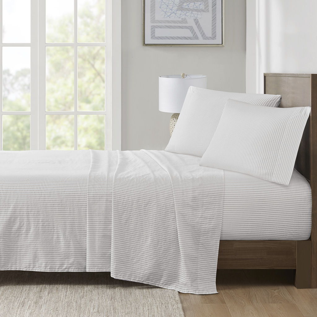 200 Thread Count Printed Cotton - Full Sheet Set - Gray Stripe