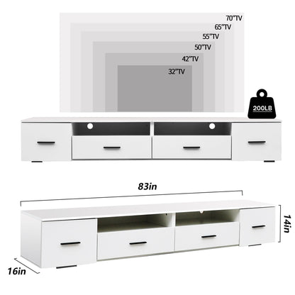 TV Stand For Living Room, Modern Entertainment Center Stand For TV Up To 90", Large LED TV Stand With 4 Storage Drawers, High Glossy Waterproof TV Console, TV Table Media Furniture - White