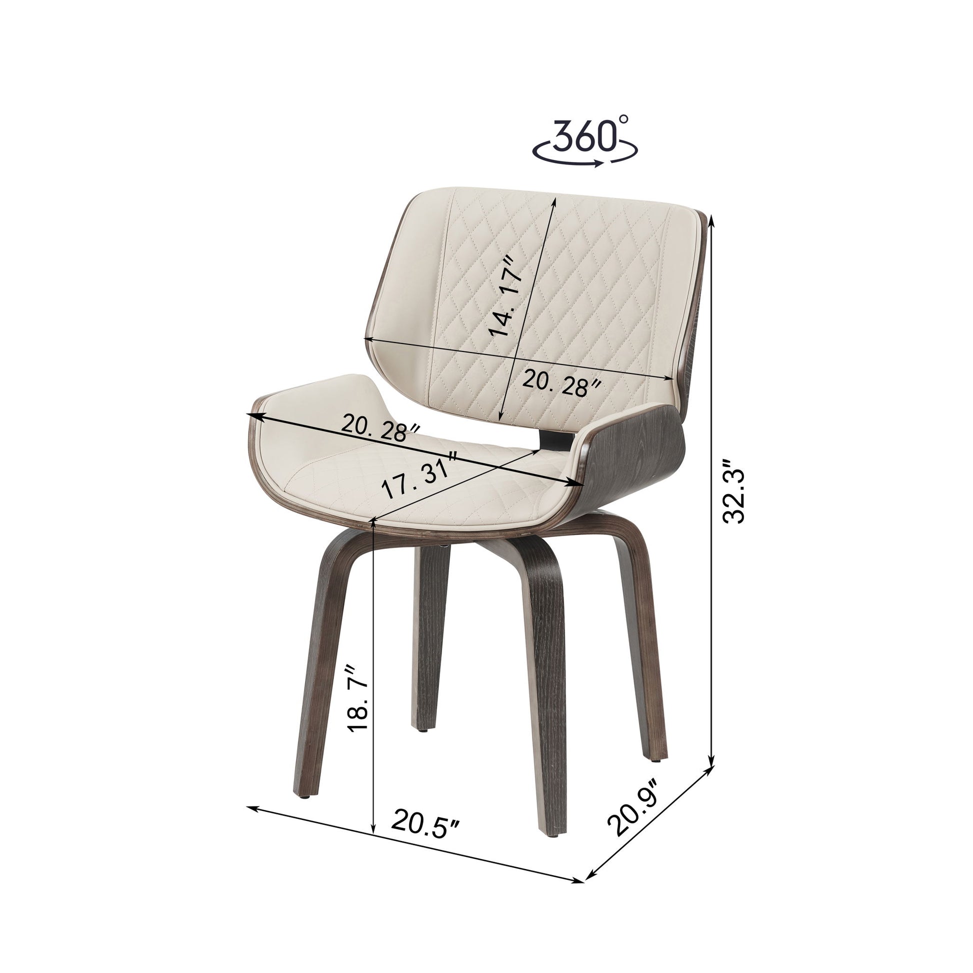 Mid Century Modern Dining Chair 360° Swivel, Ergonomic Design Upholstery, Bentwood Frame, (Set of 2) - Beige