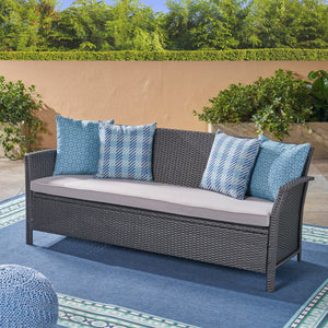 Thalassa - Outdoor 3 Seater Sofa With Water Resistant Cushion - Gray / Black