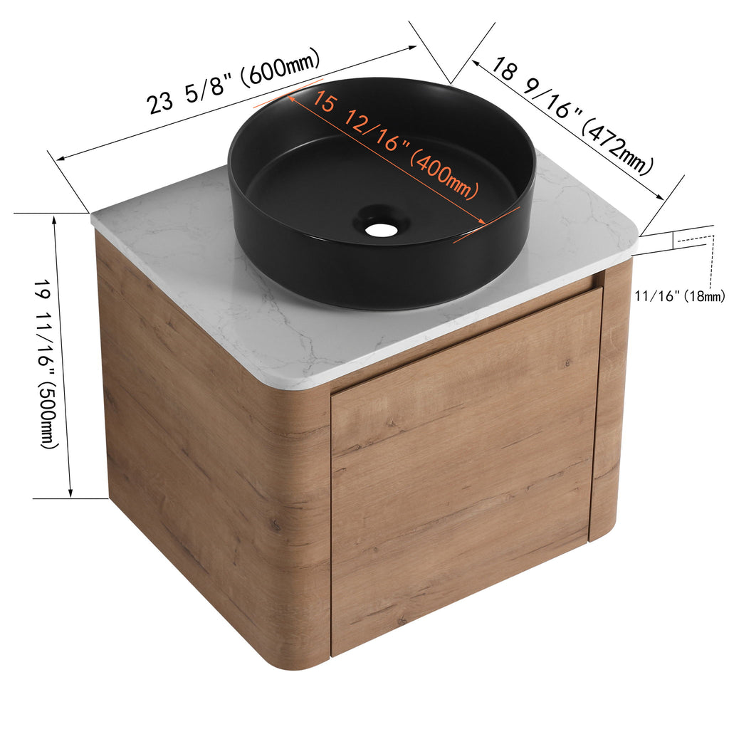 Wall Mounted Bathroom Vanity & Art Sink & 1 Soft Close Door