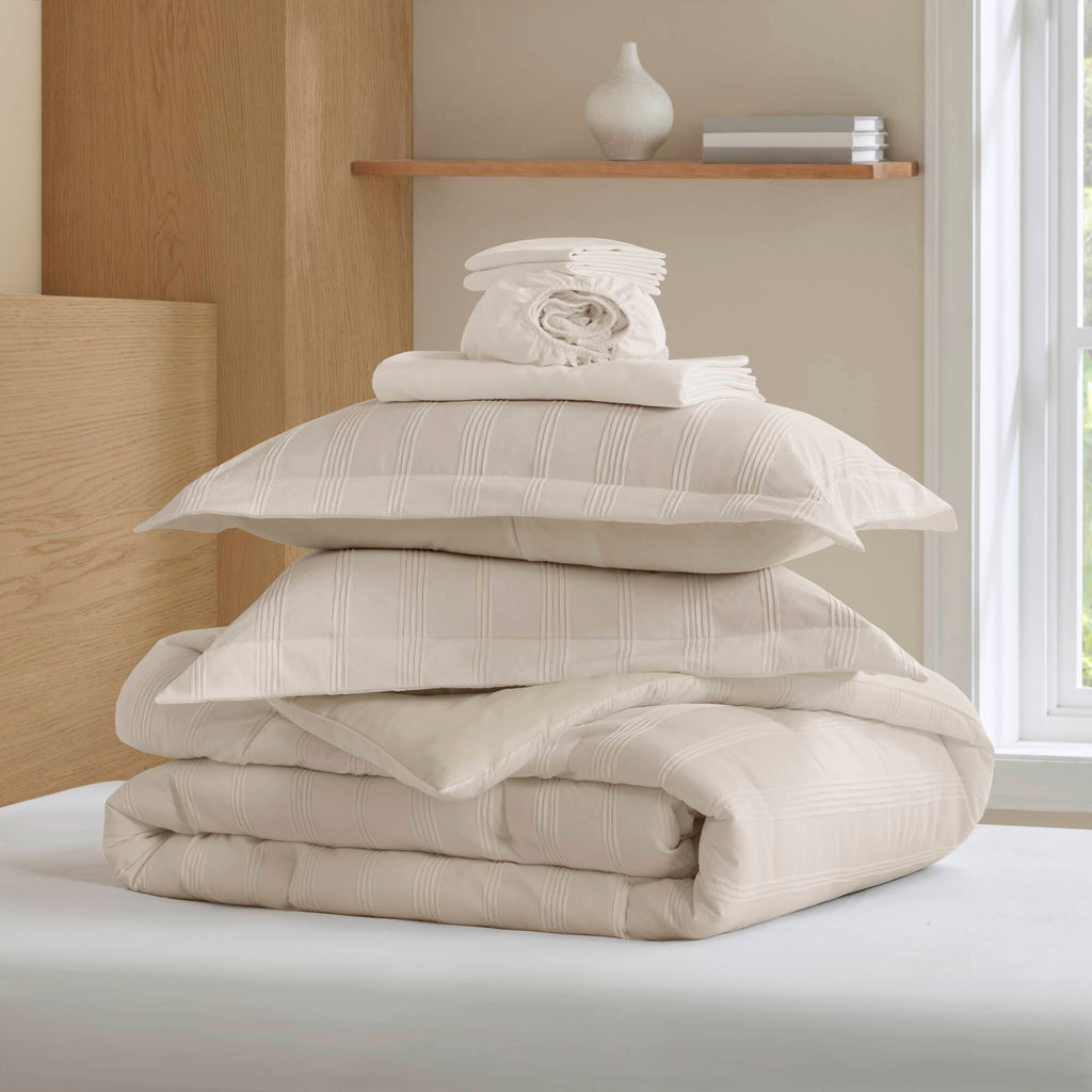 Logan - Full Striped Comforter Set - Neutral