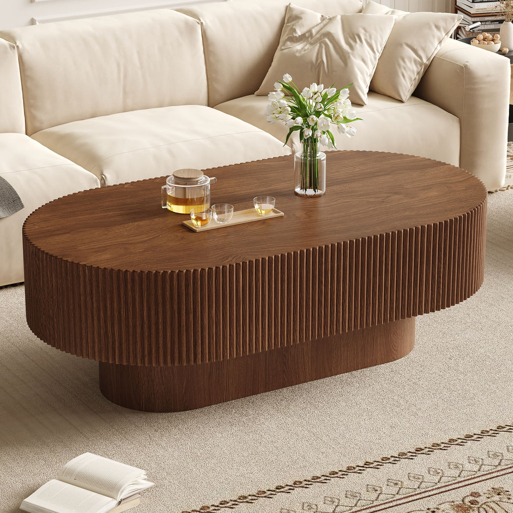 Oval Coffee Table With Thick Tabletop For Living Room