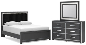Zuraleus - 3 Pc. - Queen Upholstered Panel Platform Bed, Dresser And Mirror - Black