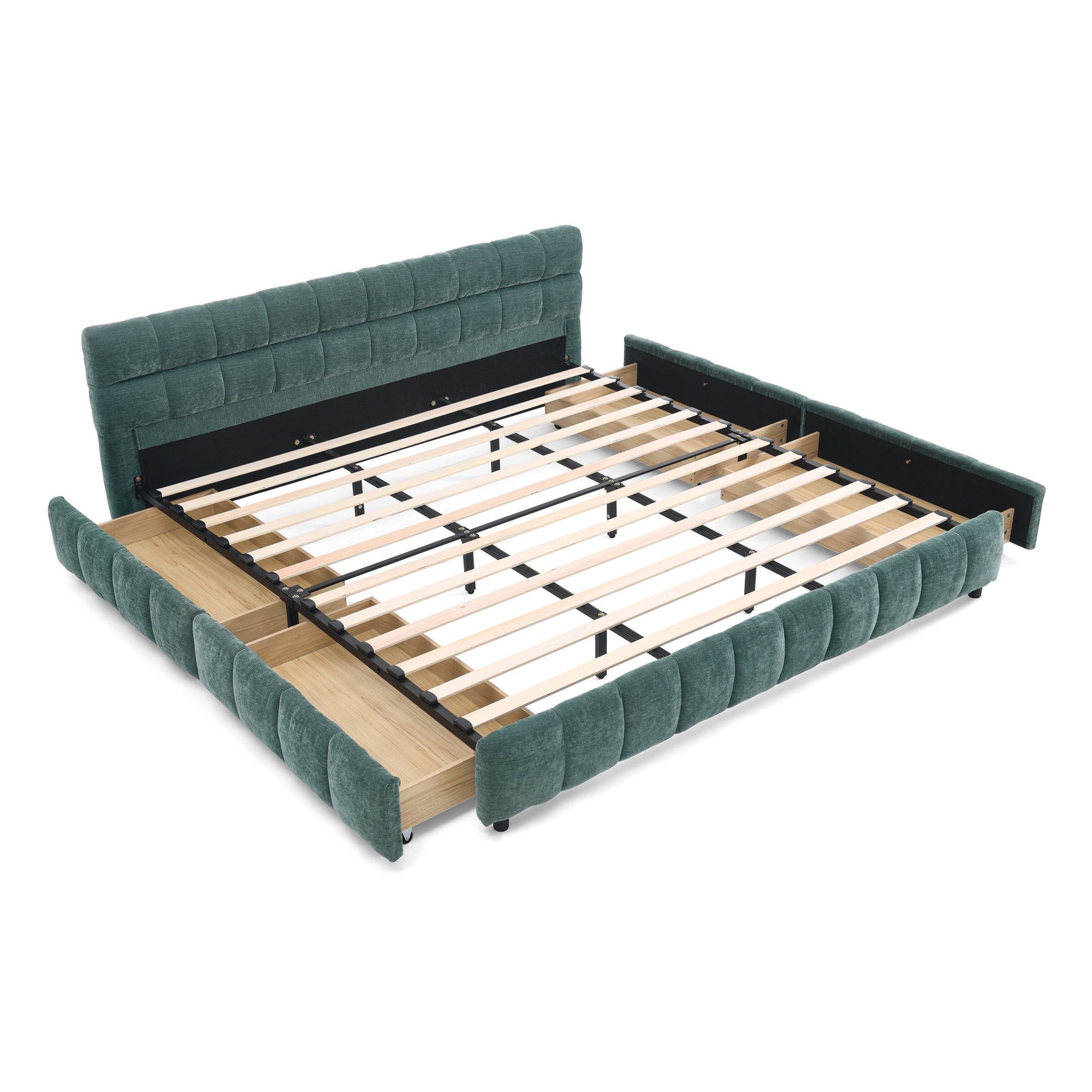 Modern Platform Bed Frame With Thick Chenille Fabric