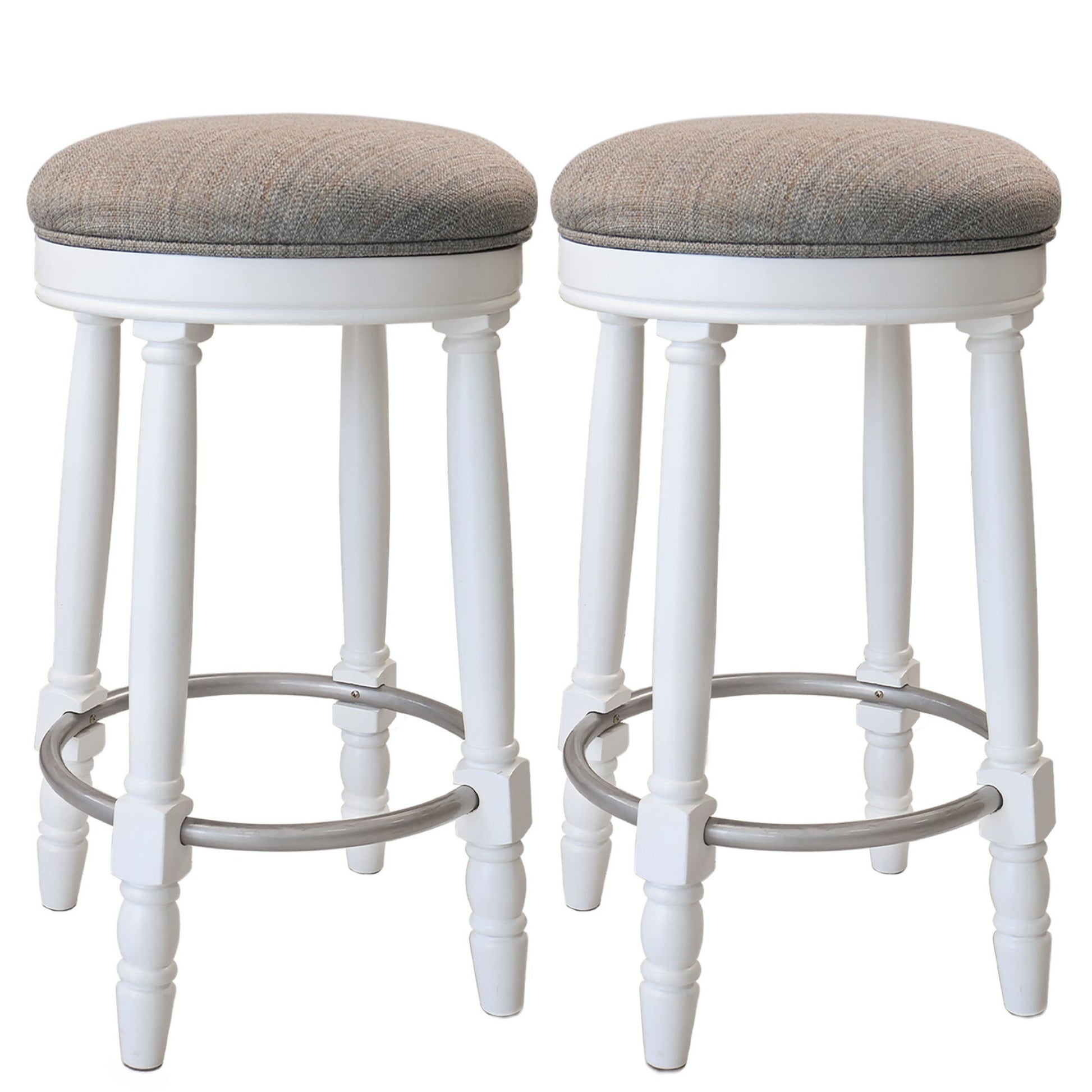 360° Swivel Wooden Barstools With Upholstered Seat, Counter Height (Set of 2)