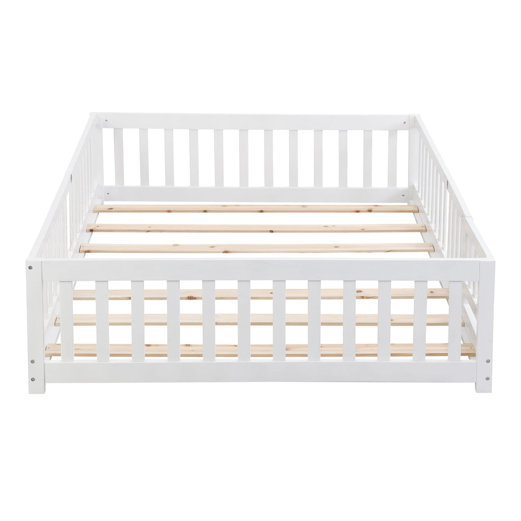 Solid Wood Floor Bed With Door And Fence For Children