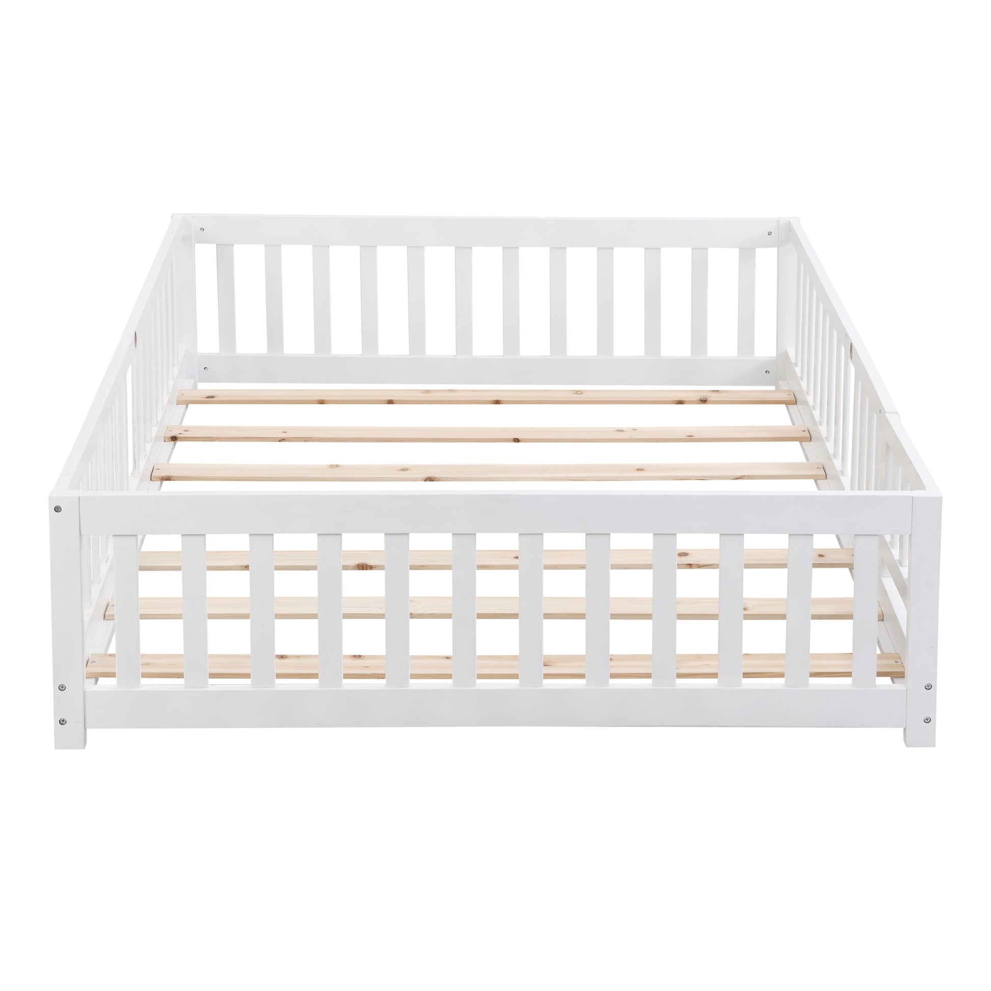 Solid Wood Floor Bed With Door And Fence For Children